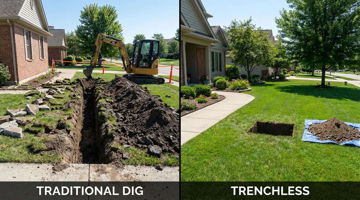 Trenchless sewer repair with minimal yard damage versus traditional excavation in Maspeth, NY